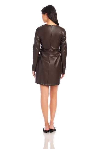 faux leather ruched dress