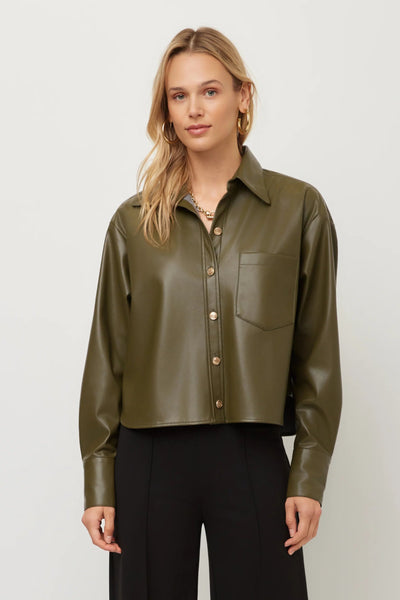 faux leather button shirt