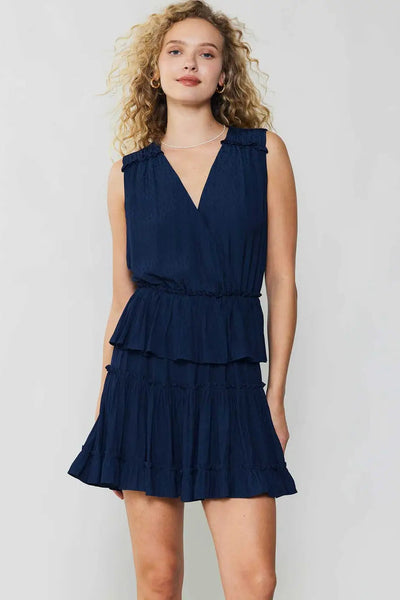 sleeveless surplice tiered dress