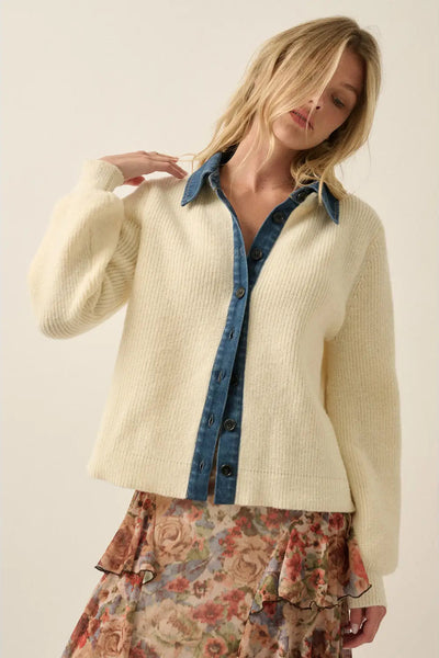 Denim Placket Button Cardigan
