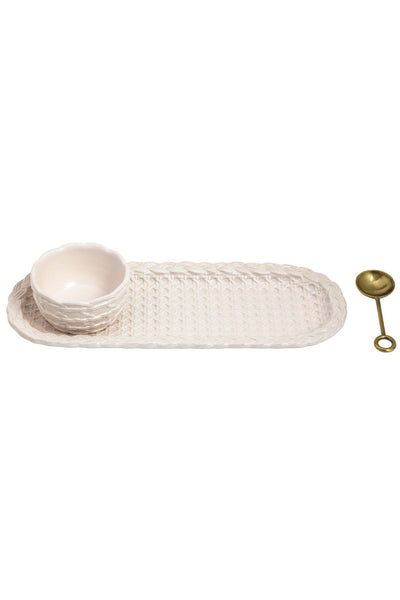 3pc ceramic woven dip tray