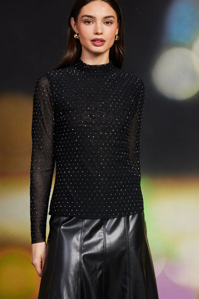 studded mock neck top