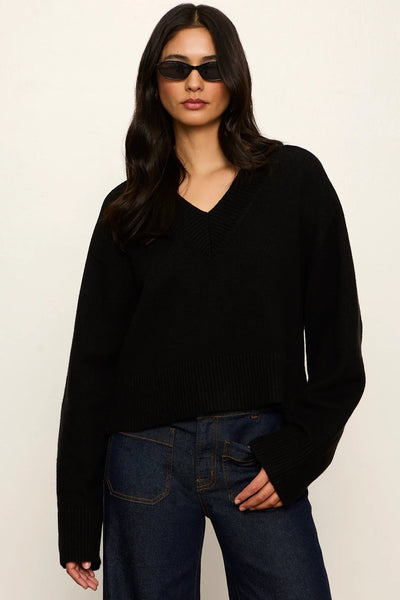 V Neck Rib Hem Sweater