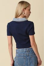 Load image into Gallery viewer, denim collar knit short sleeve top
