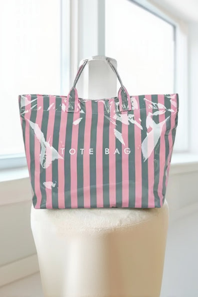 laminated stripe tote