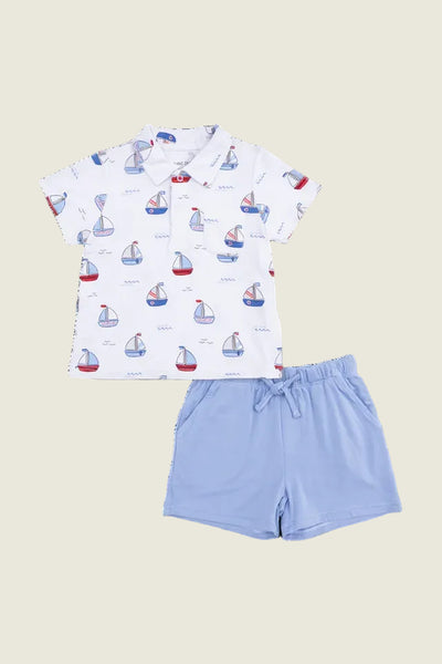 infant sailboats collar tee + short