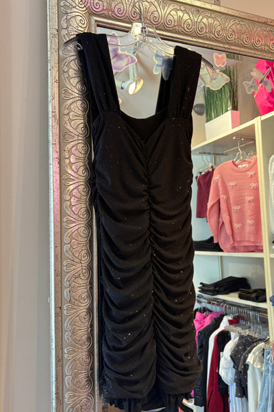 girls glitter tank ruched dress