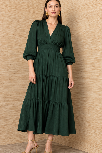 Long Sleeve V Neck Midi Dress