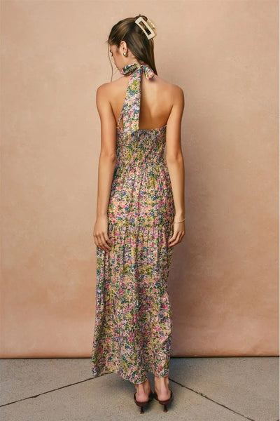 floral halter tiered dress