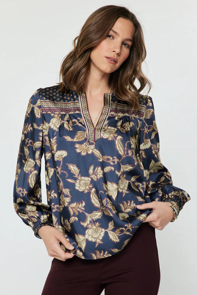 ruffle collar print blouse