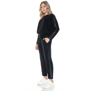 faux leather trim pant