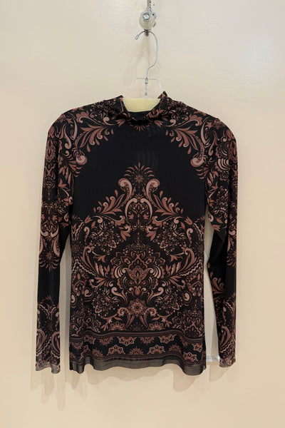 mock neck print jersey top