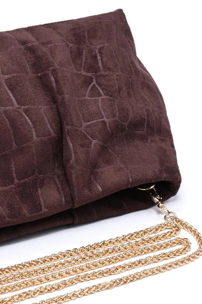 Embossed Croc Faux Suede Clutch