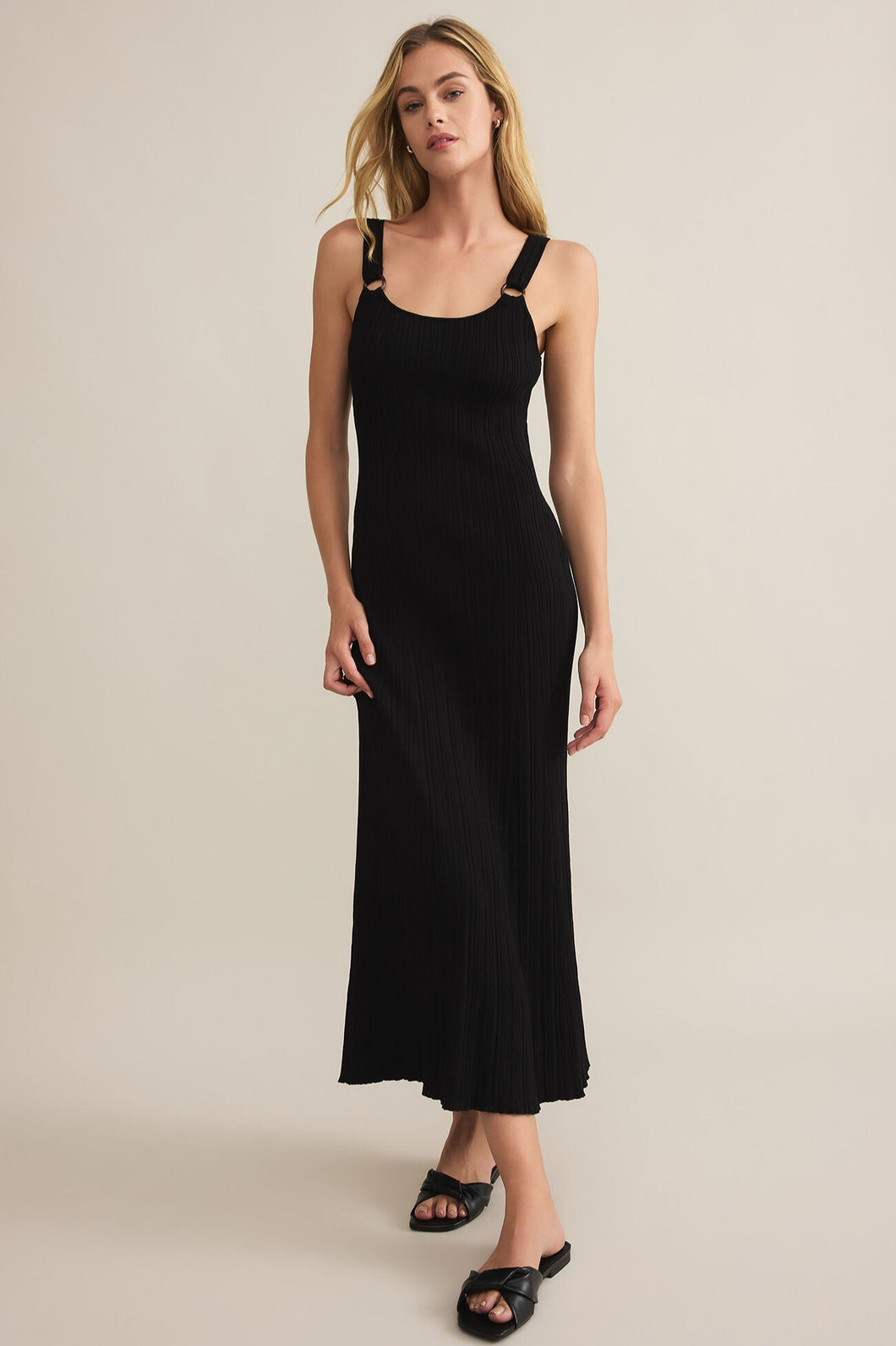 rib jersey ring strap midi dress