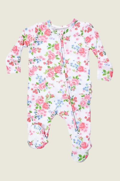 infant roses ruffle zipper footie