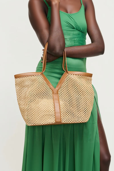 mesh + vegan leather tote + pouch
