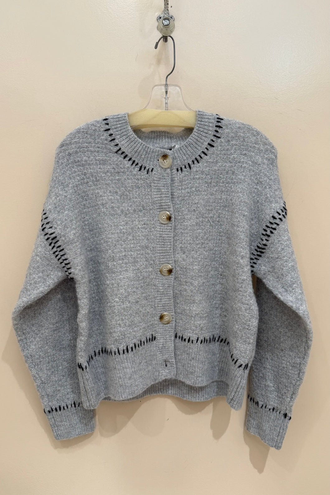 crew neck top stitch cardigan