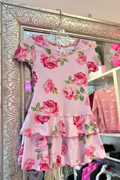 girls short sleeve roses dress