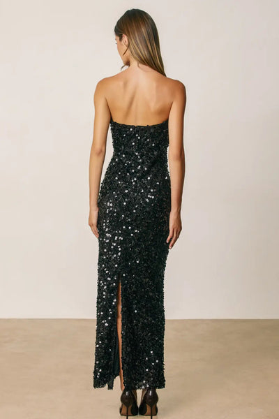 strapless sequin maxi dress