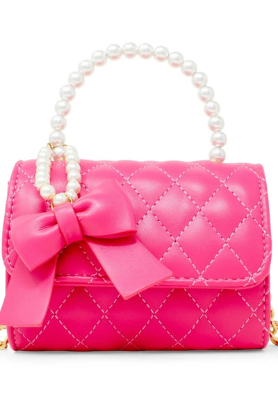 girls quilted pearl handle bow bag