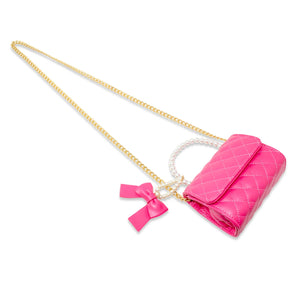girls quilted pearl handle bow bag