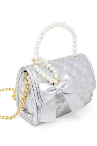 girls quilted pearl handle bow bag