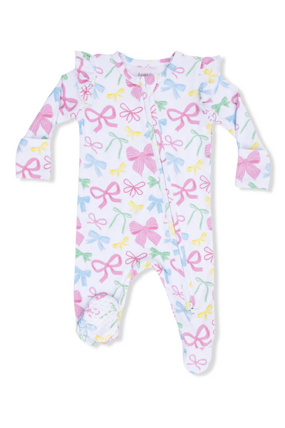 infant bows ruffle zipper footie