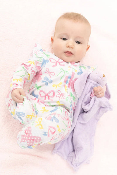 infant bows ruffle zipper footie
