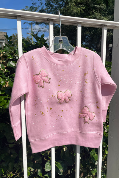 girls bow patch splatter sweatshirt