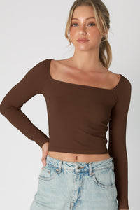 rib long sleeve square neck tee