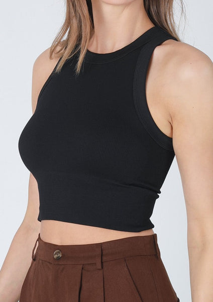 rib high neck crop tank