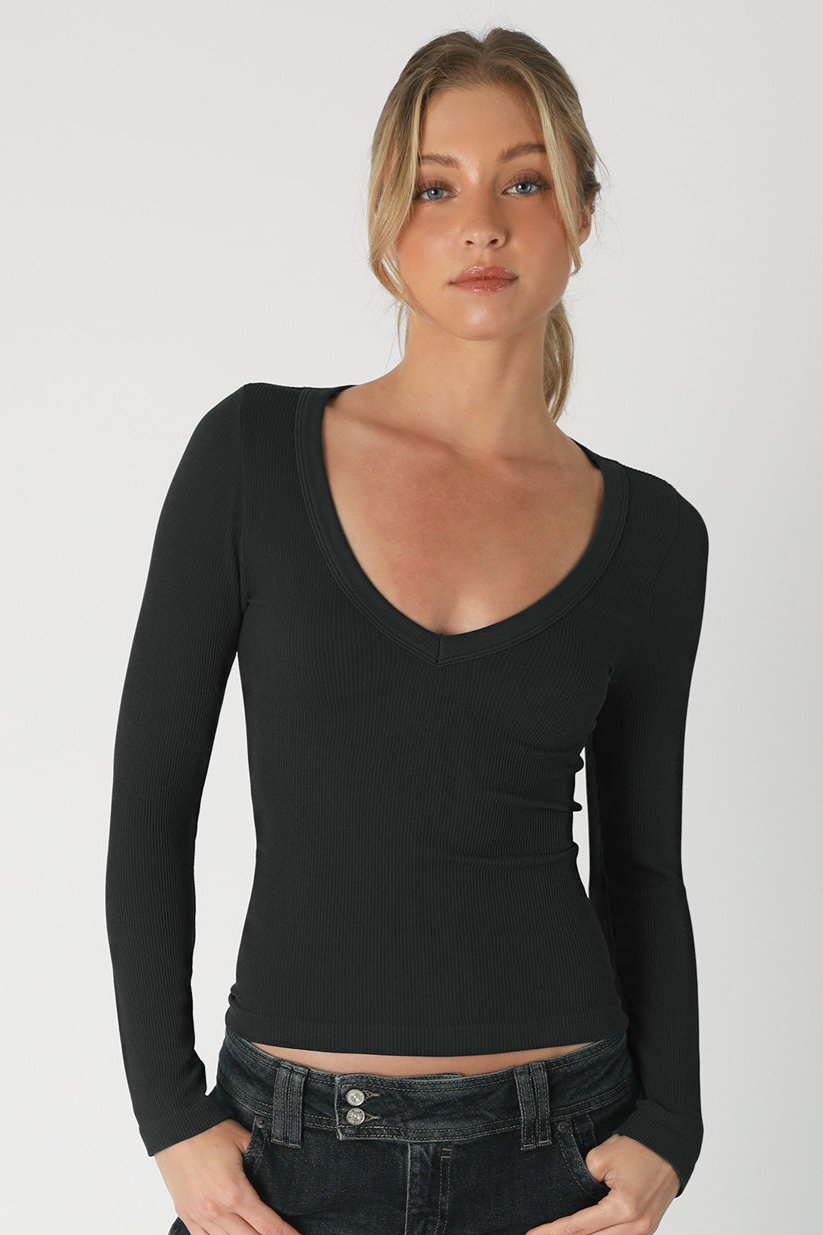 long sleeve deep v tee