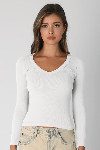 long sleeve deep v tee