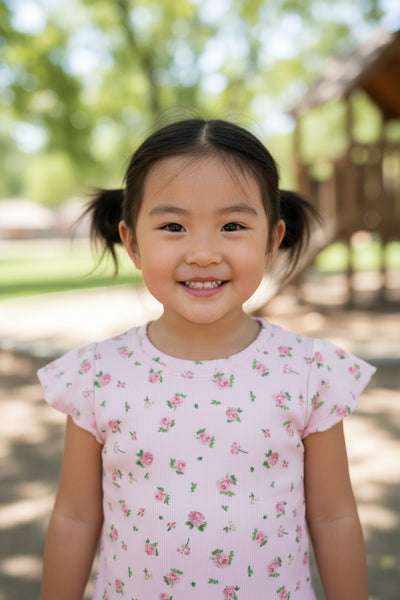 girls rib floral short sleeve tee