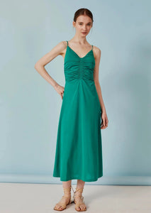 women green jersey cinch bust midi dress