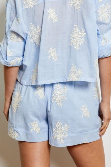 embroidered leaf shorts