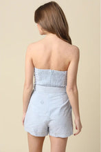 Load image into Gallery viewer, eyelet strapless belted romper
