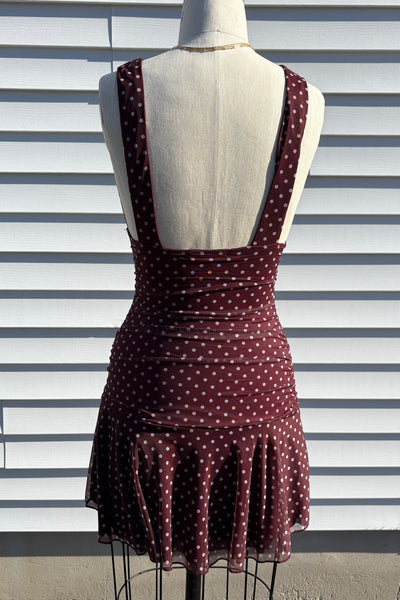 dot v neck ruched dress