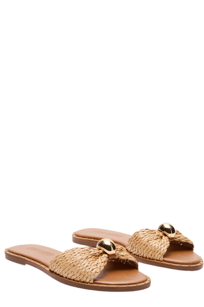 raffia gold knot slide sandal
