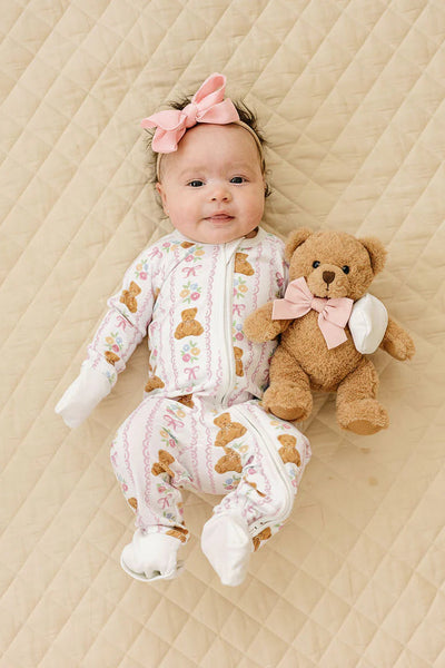 baby bamboo zip footie honey bear