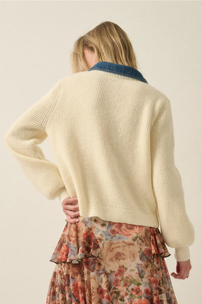 Denim Placket Button Cardigan