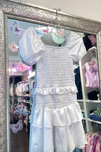 Load image into Gallery viewer, short sleeve satin smocked dress
