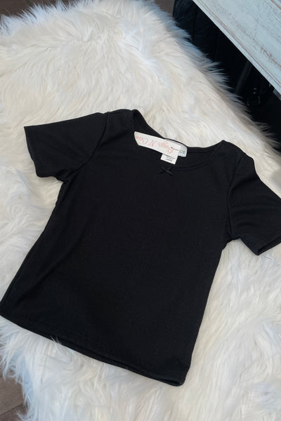 girls rib short sleeve bow trim tee