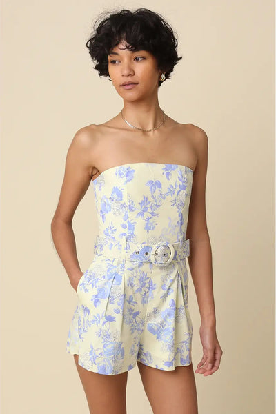 floral strapless romper