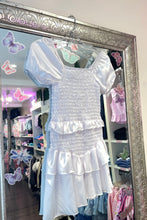 Load image into Gallery viewer, short sleeve satin smocked dress
