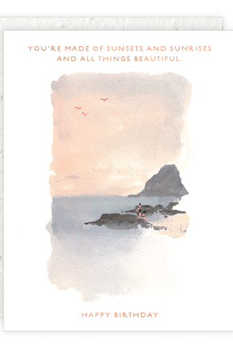 card sunset on the rocks
