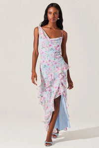 asymmetrical floral chiffon maxi dress