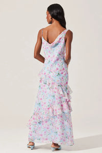 asymmetrical floral chiffon maxi dress