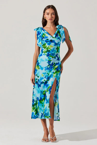 watercolor tie shoulder dress