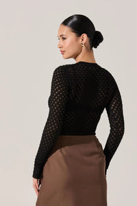 pointelle crew neck sweater